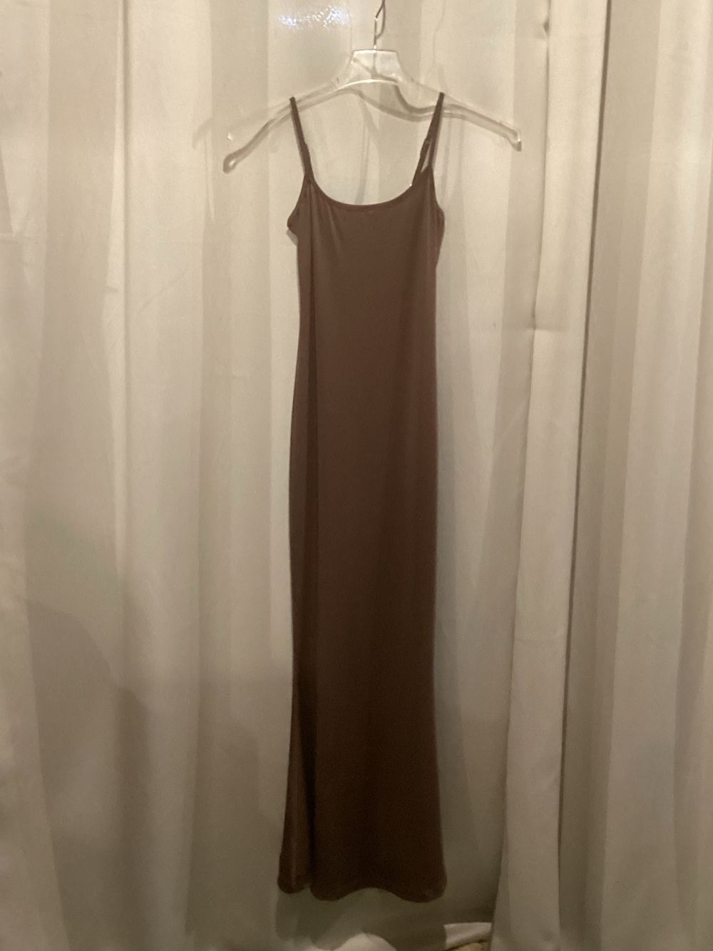 Brown Slip Dress with Blue & Tan Animal Print Scarf